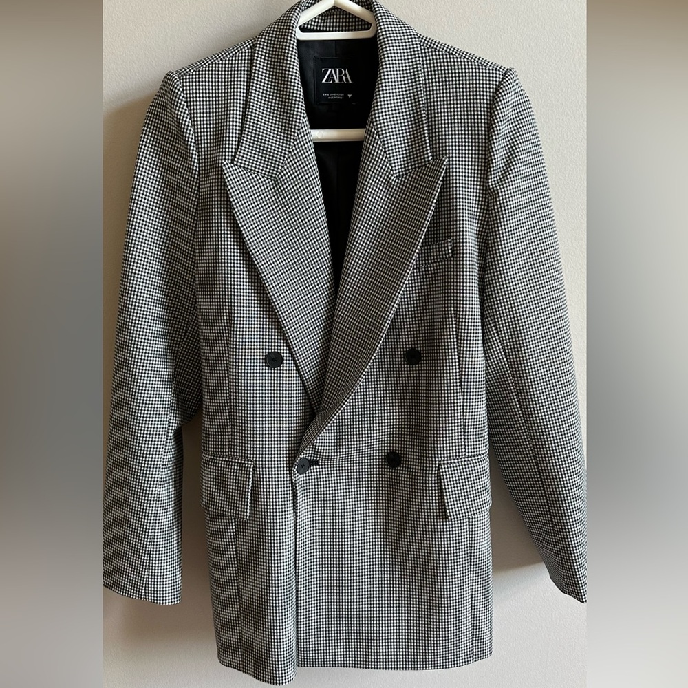 Zara Double-Breasted Houndstooth Blazer Size S